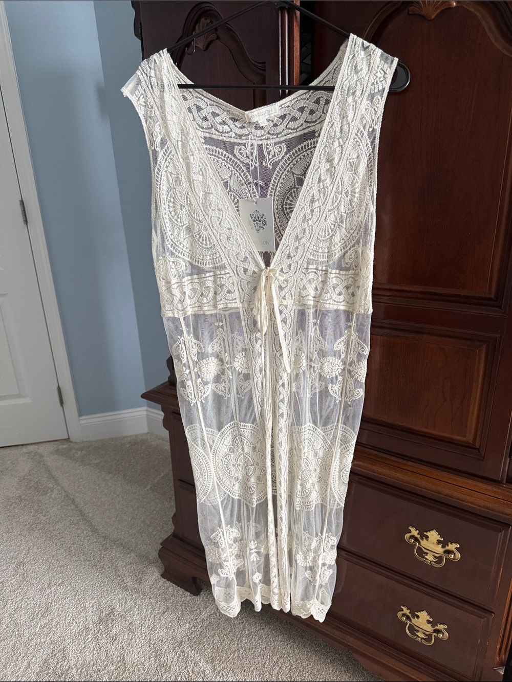 Rebellion Sheer Lace Maxi Coverup in Cream